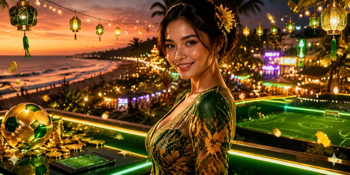Orang menikmati hiburan betting santai di tepi pantai dengan suasana cerah