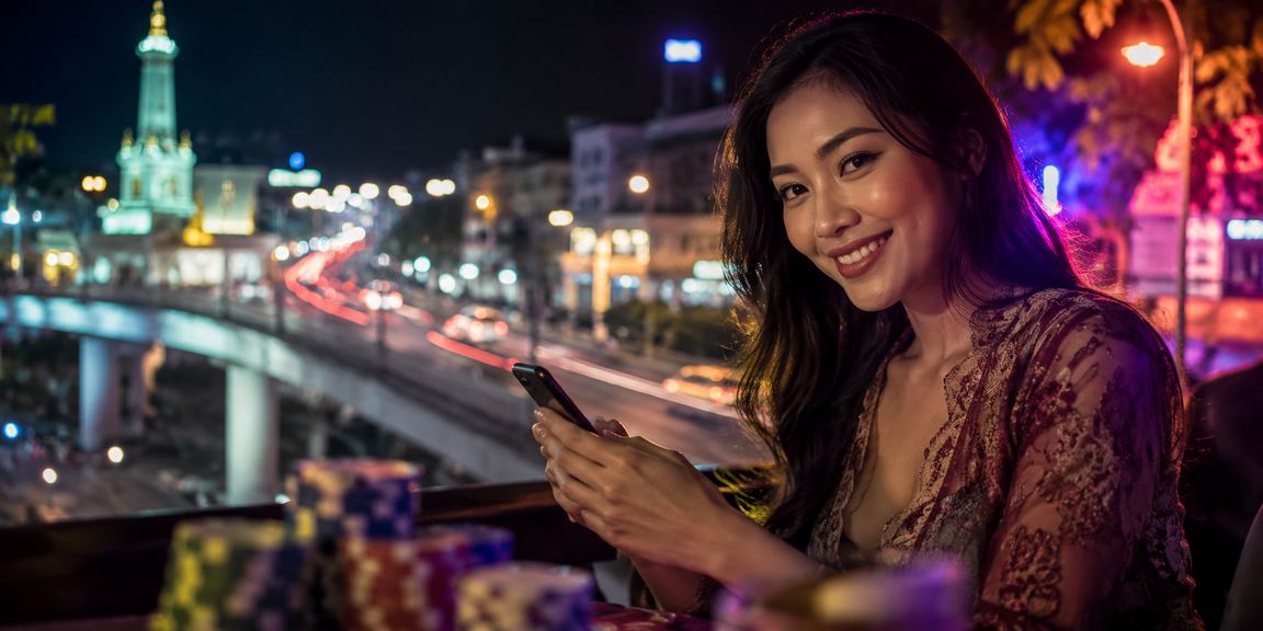 Taruhan mobile dengan prada118 Pengguna prada118 menikmati taruhan casino live di ponsel dengan tampilan neon keren